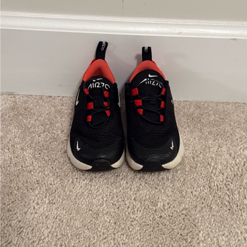 Nike Air Max 270 Black and Red Sneakers with Breathable Mesh and White Sole